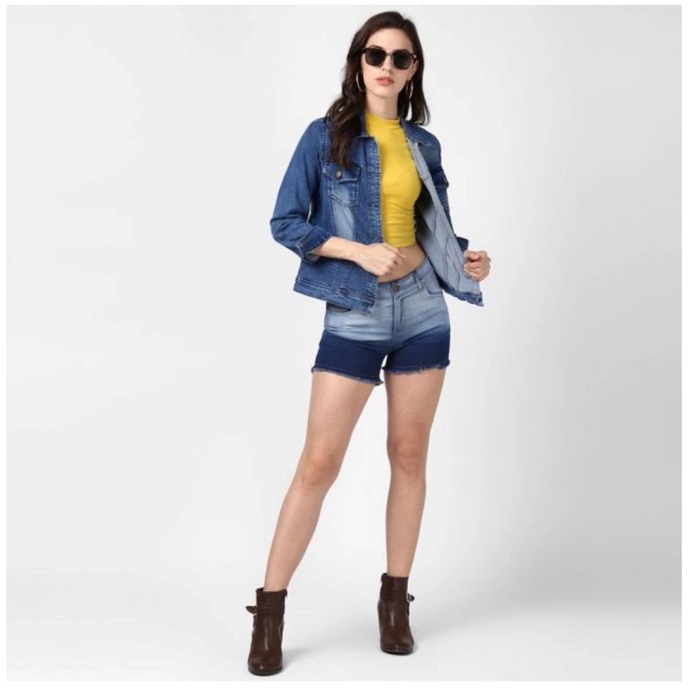 PKRKART Women's Denim Hand Painted Long Sleeve Jacket (Blue)