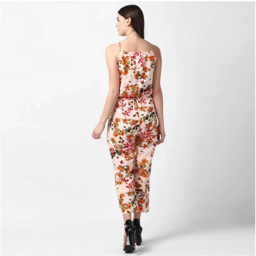 PKRKART Women's Polyester Floral Halter Jumpsuit (Peach)