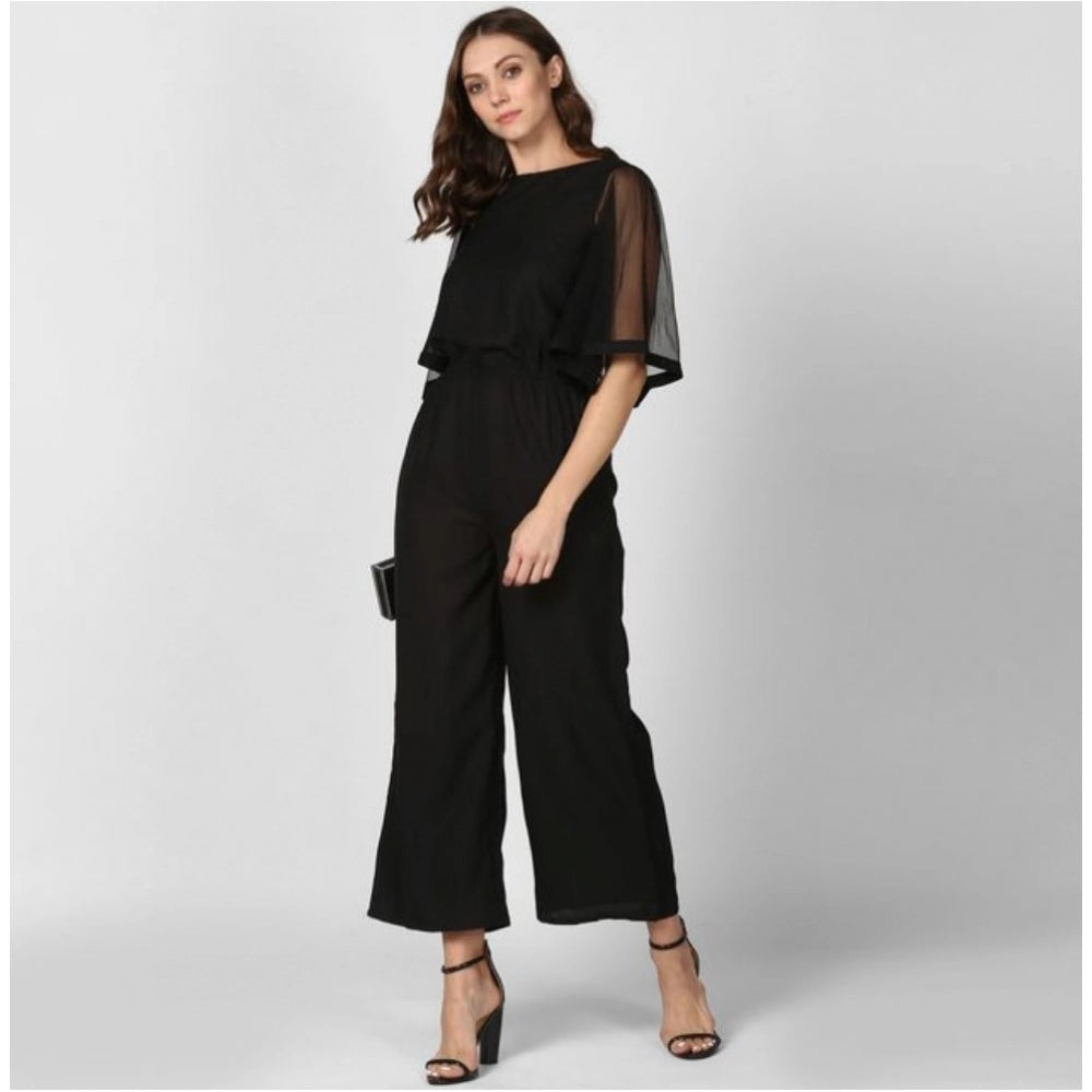 PKRKART Women's Polyester Solid Half Sleeve Jumpsuit (Black)