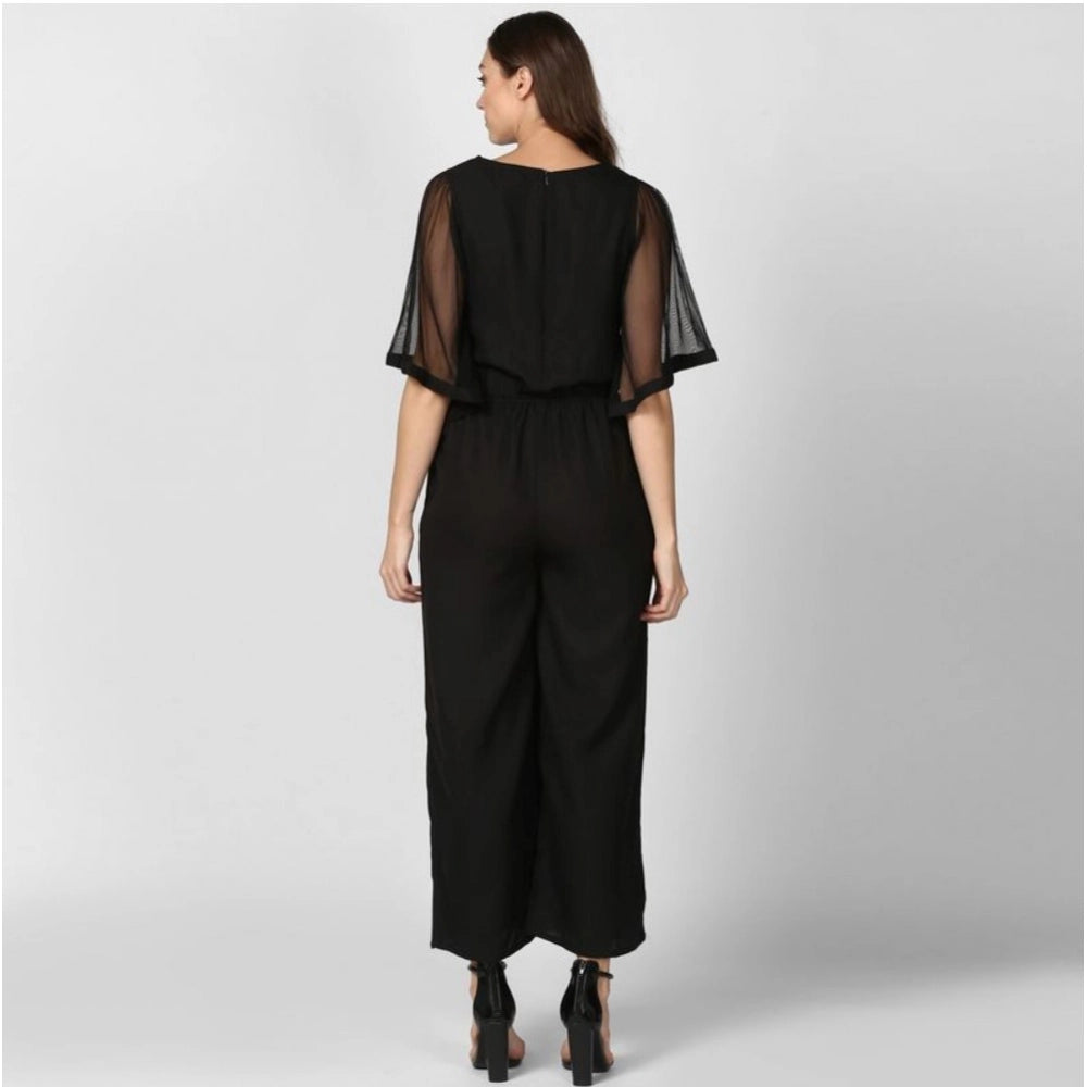 PKRKART Women's Polyester Solid Half Sleeve Jumpsuit (Black)