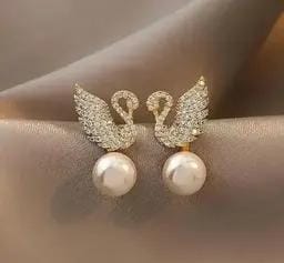 Unicorn Korean Cute pearl studs Zircon, Pearl Alloy Stud Earrings For Women & Girls