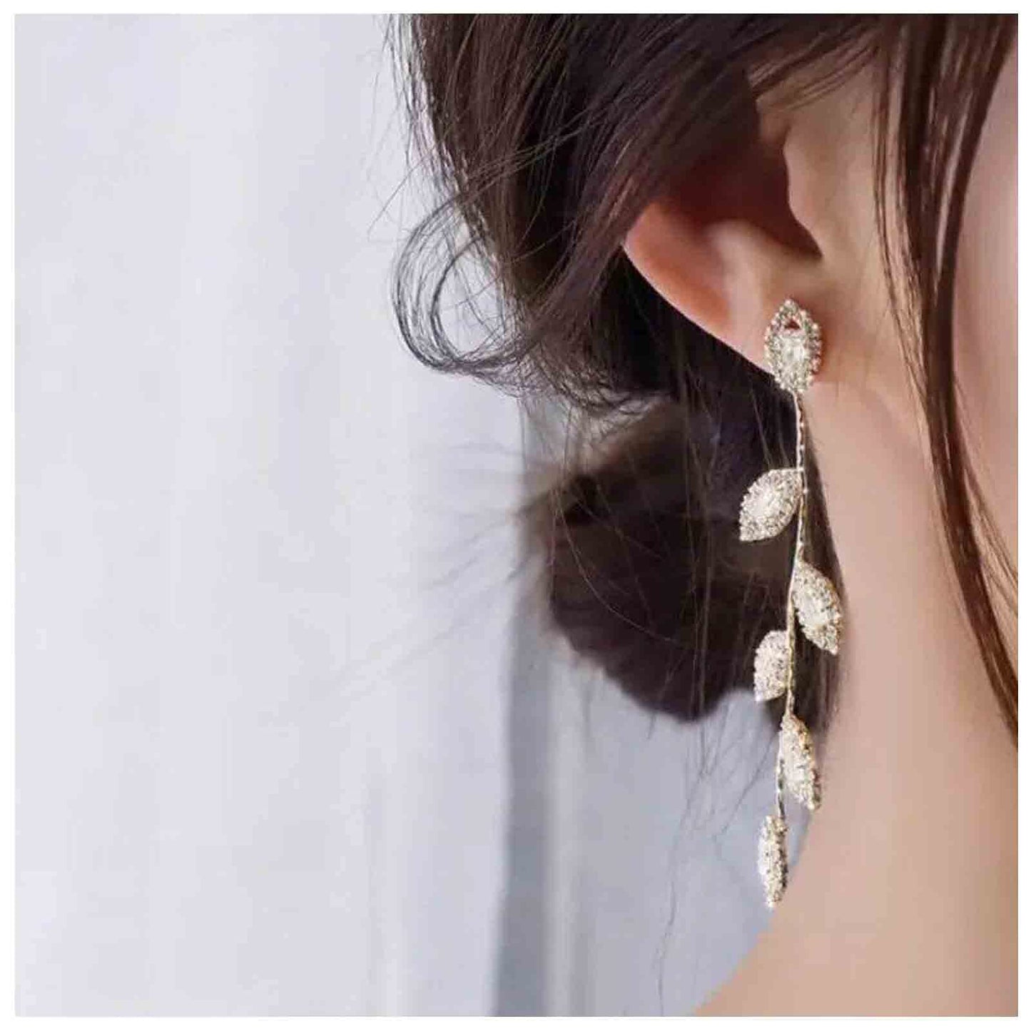 Arzonai European and American fashion exaggerated leaf tassel earrings female net red temperament long earrings silver needle cross-border earrings