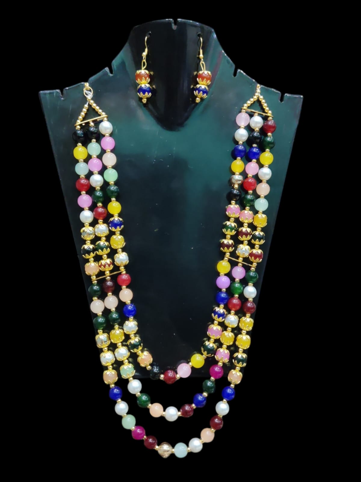 Necklace for women multi colour three layered long necklace