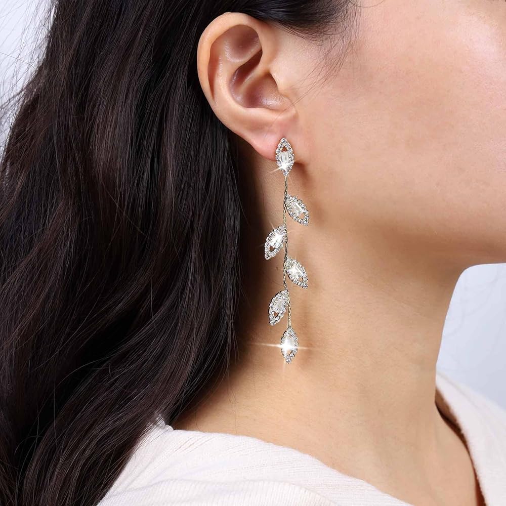 Arzonai European and American fashion exaggerated leaf tassel earrings female net red temperament long earrings silver needle cross-border earrings