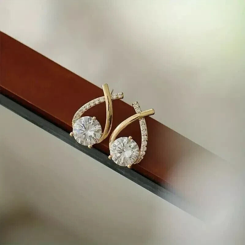 TEULRIP Gold-Plated Stainless Steel Rhinestone Studded Studs Earrings