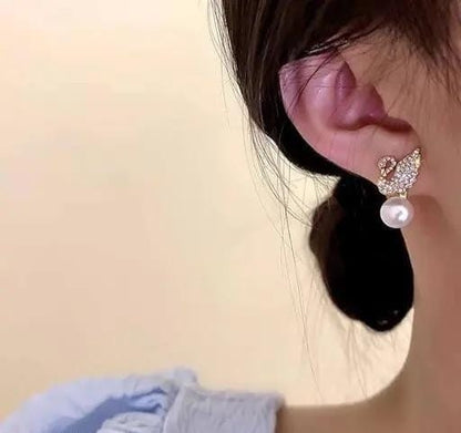 Unicorn Korean Cute pearl studs Zircon, Pearl Alloy Stud Earrings For Women & Girls