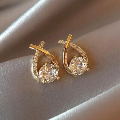 TEULRIP Gold-Plated Stainless Steel Rhinestone Studded Studs Earrings