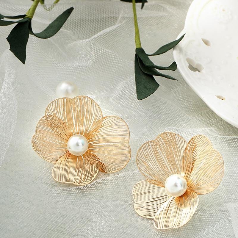 Petal Pearl Elegance Earrings For Women | Flower Earrings For Girls| Floral Studs For Girlfriend| Stylish Pearly Stud For Adults | Golden
