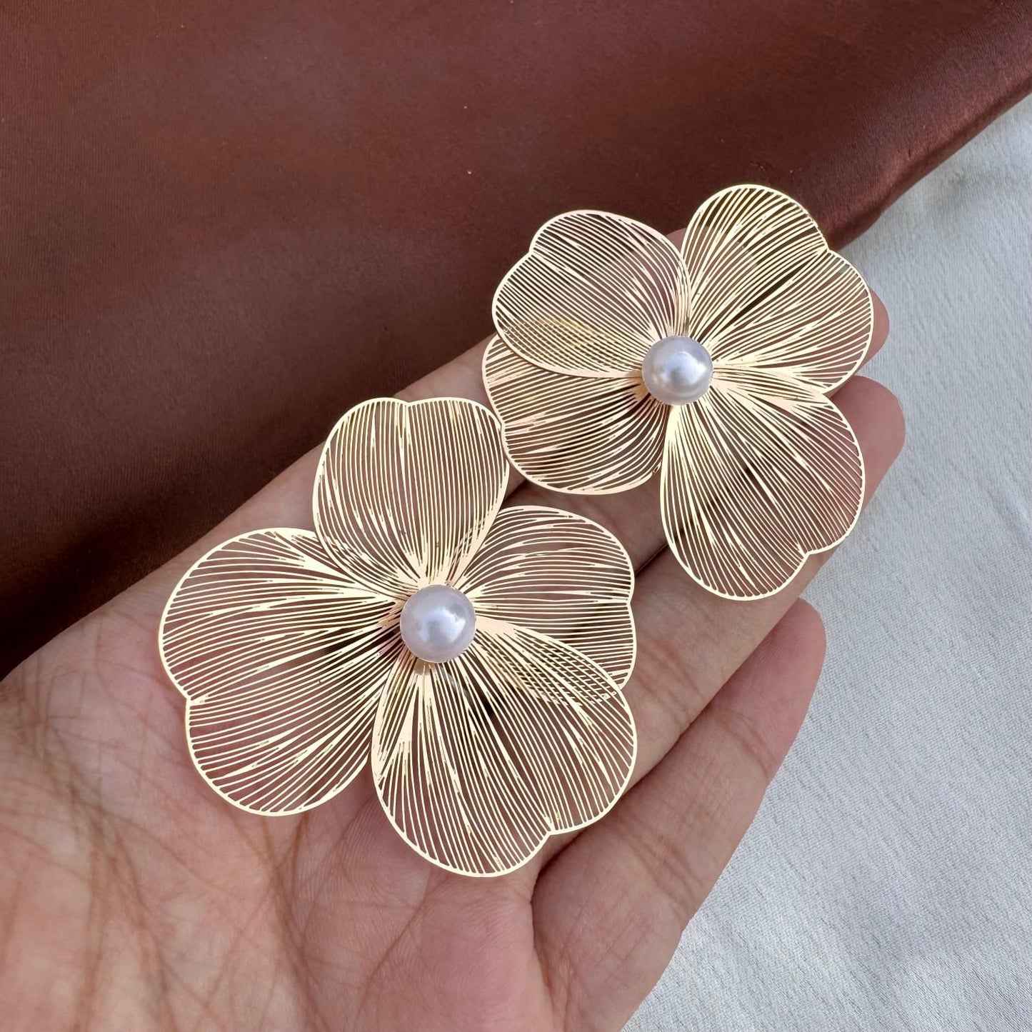 Petal Pearl Elegance Earrings For Women | Flower Earrings For Girls| Floral Studs For Girlfriend| Stylish Pearly Stud For Adults | Golden