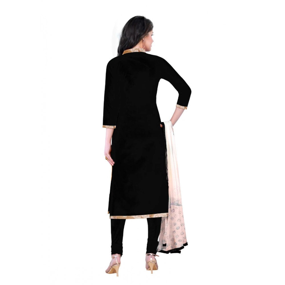PKRKART Women's Cotton Unstitched Salwar-Suit Material With Dupatta (Black, 2-2.5mtrs)