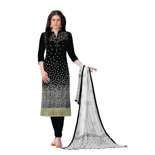 PKRKART Women's Cotton Unstitched Salwar-Suit Material With Dupatta (Black, 2-2.5mtrs)