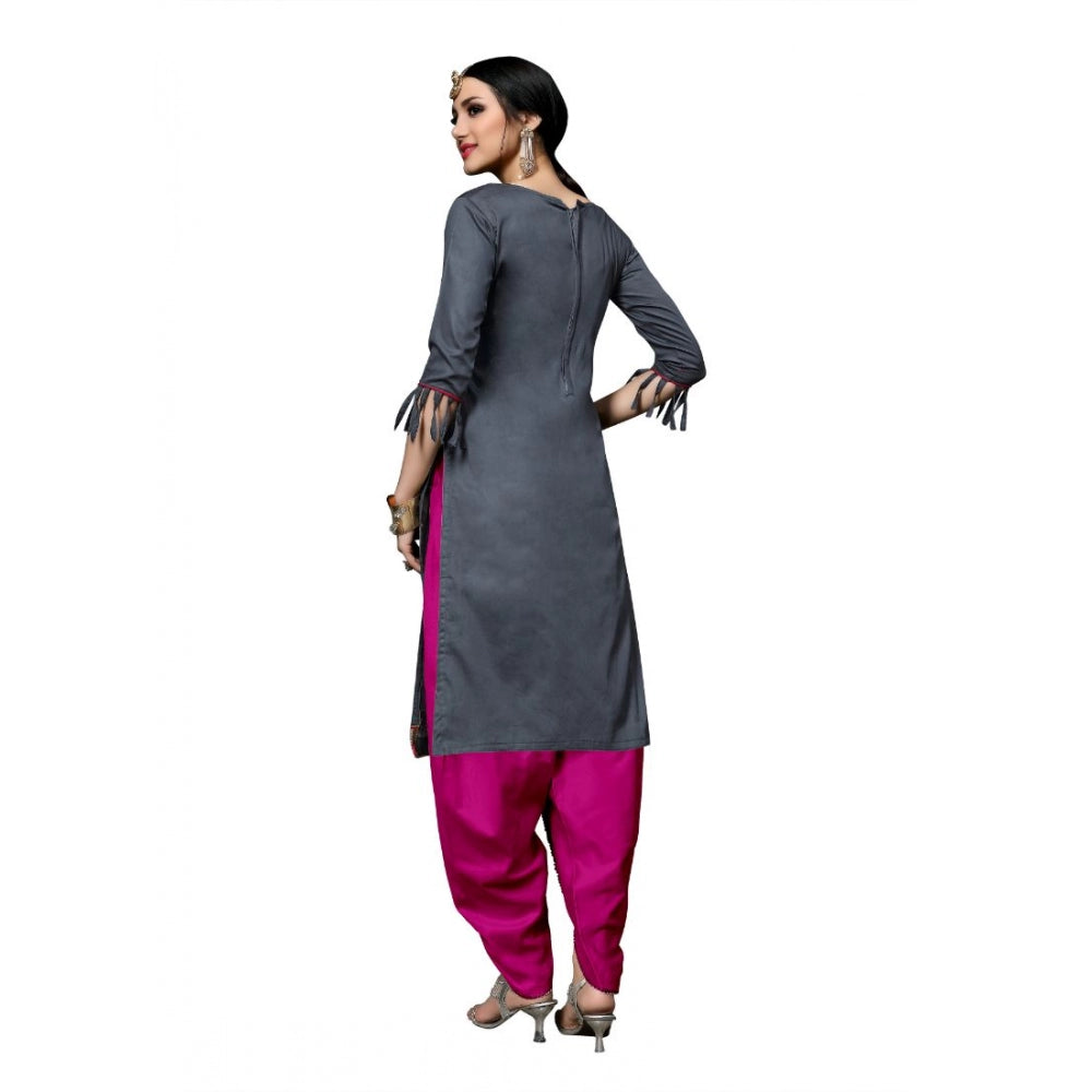 PKRKART Women's Cotton Unstitched Salwar-Suit Material With Dupatta (Grey, 2-2.5mtrs)