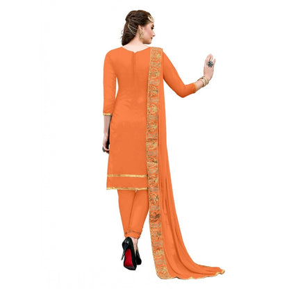 PKRKART Women's Chanderi Cotton Unstitched Salwar-Suit Material With Dupatta (Oranage, 2-2.5mtrs)