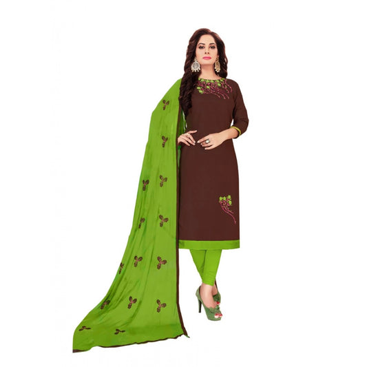 PKRKART Women's Glaze Cotton Unstitched Salwar-Suit Material With Dupatta (Brown, 2-2.5mtrs)