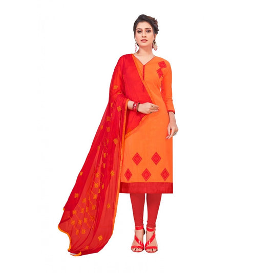 PKRKART Women's Slub Cotton Unstitched Salwar-Suit Material With Dupatta (Oranage, 2-2.5mtrs)