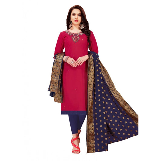 PKRKART Women's Slub Cotton Unstitched Salwar-Suit Material With Dupatta (Magenta, 2-2.5mtrs)