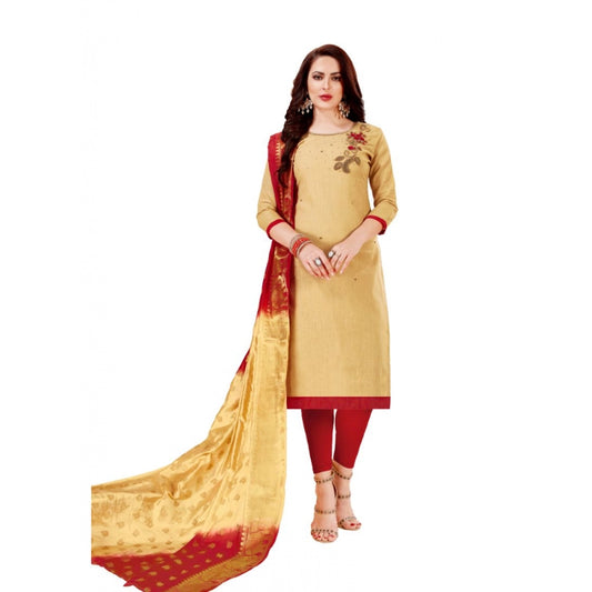 PKRKART Women's Slub Cotton Unstitched Salwar-Suit Material With Dupatta (Sandel, 2-2.5mtrs)