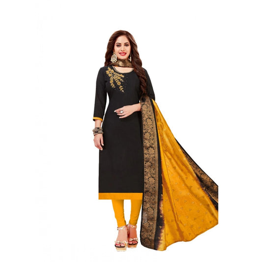 PKRKART Women's Slub Cotton Unstitched Salwar-Suit Material With Dupatta (Black, 2-2.5mtrs)