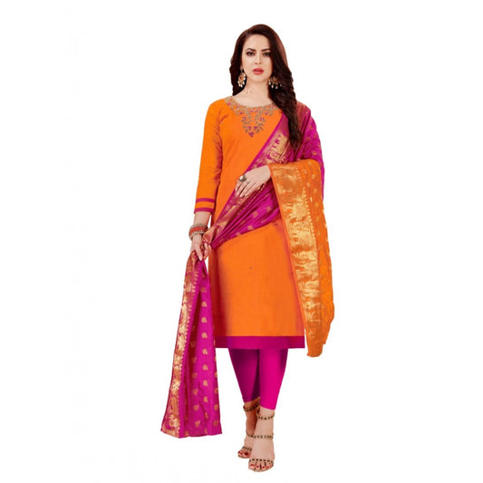 PKRKART Women's Slub Cotton Unstitched Salwar-Suit Material With Dupatta (Oranage, 2-2.5mtrs)