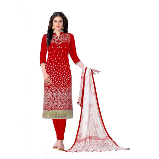 PKRKART Women's Cotton Unstitched Salwar-Suit Material With Dupatta (Red, 2-2.5mtrs)