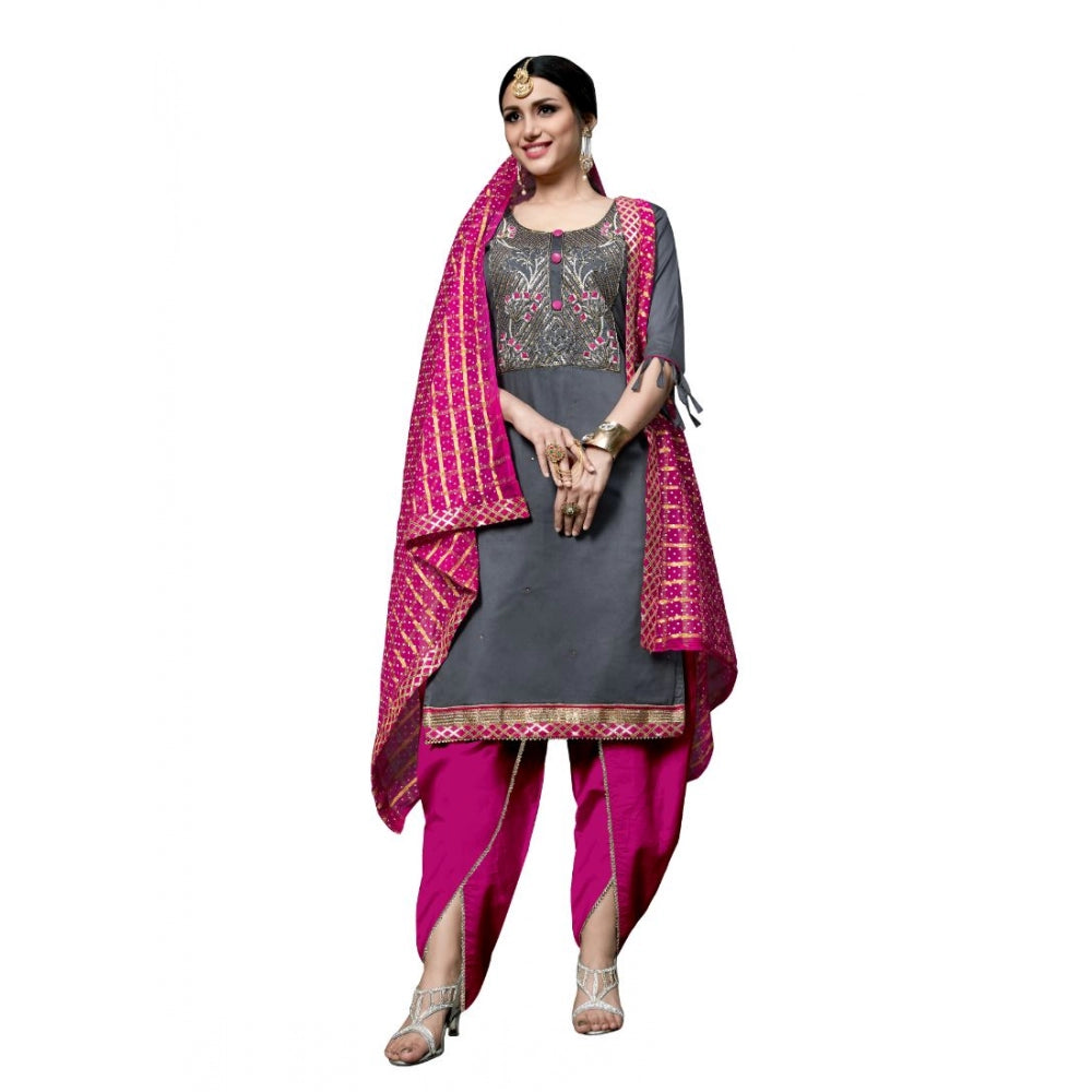 PKRKART Women's Cotton Unstitched Salwar-Suit Material With Dupatta (Grey, 2-2.5mtrs)