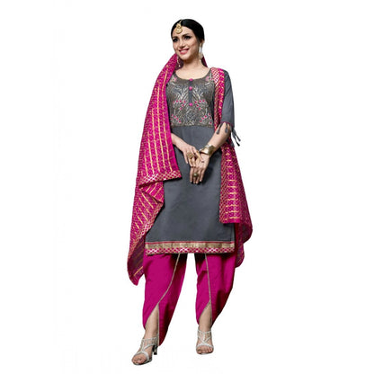 PKRKART Women's Cotton Unstitched Salwar-Suit Material With Dupatta (Grey, 2-2.5mtrs)