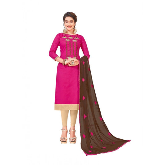 PKRKART Women's Slub Cotton Unstitched Salwar-Suit Material With Dupatta (Pink, 2-2.5mtrs)