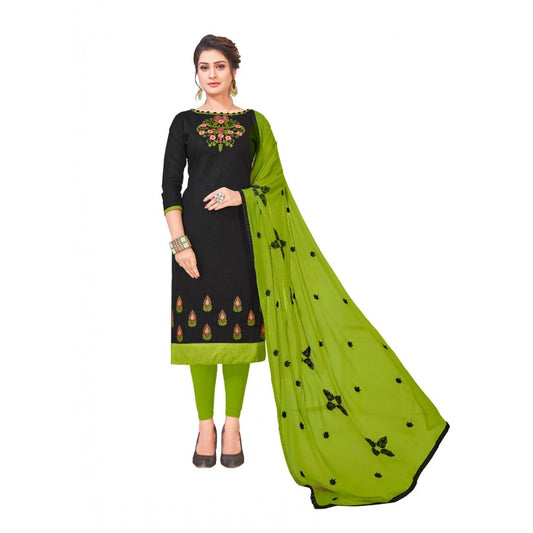 PKRKART Women's Slub Cotton Unstitched Salwar-Suit Material With Dupatta (Black, 2-2.5mtrs)