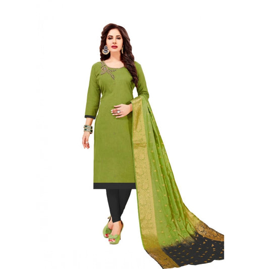 PKRKART Women's Slub Cotton Unstitched Salwar-Suit Material With Dupatta (Green, 2-2.5mtrs)
