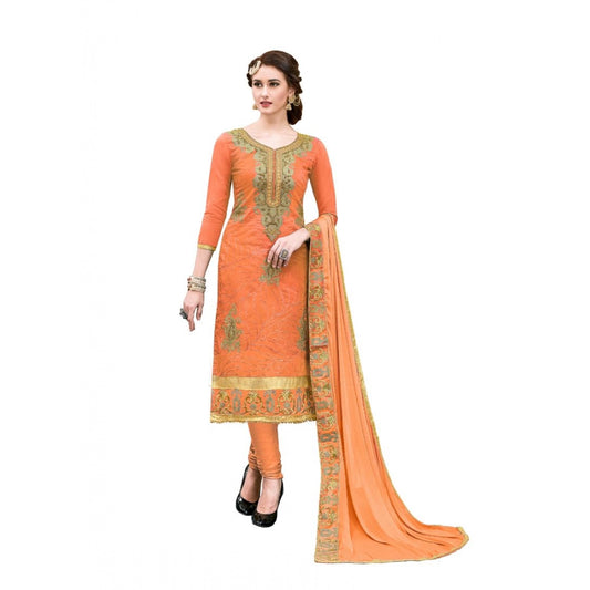 PKRKART Women's Chanderi Cotton Unstitched Salwar-Suit Material With Dupatta (Oranage, 2-2.5mtrs)