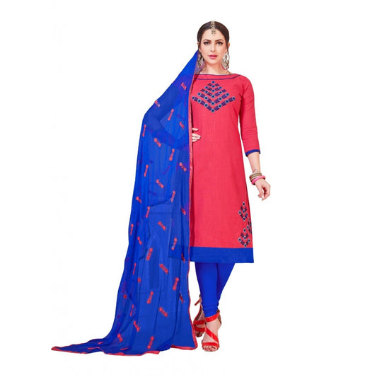 PKRKART Women's Slub Cotton Unstitched Salwar-Suit Material With Dupatta (Pink, 2-2.5mtrs)