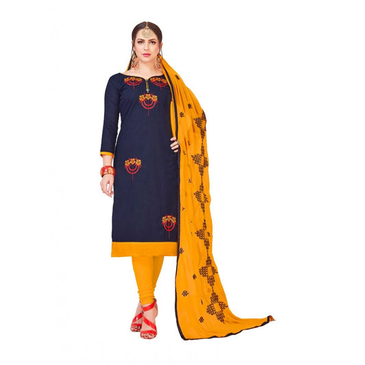 PKRKART Women's Slub Cotton Unstitched Salwar-Suit Material With Dupatta (Navy Blue, 2-2.5mtrs)