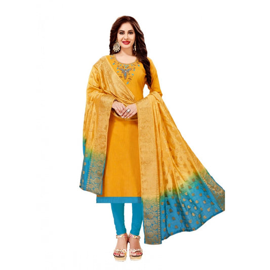 PKRKART Women's Slub Cotton Unstitched Salwar-Suit Material With Dupatta (Yellow, 2-2.5mtrs)