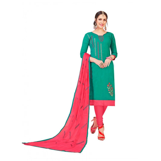 PKRKART Women's Slub Cotton Unstitched Salwar-Suit Material With Dupatta (Green, 2-2.5mtrs)