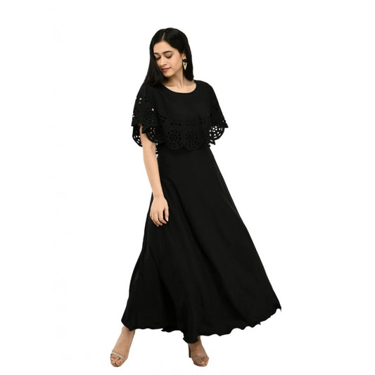 PKRKART Women's Crepe Solid Sleeveless Full Length Gown(Black)