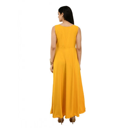 PKRKART Women's Crepe Solid Sleeveless Full Length Gown(Yellow)