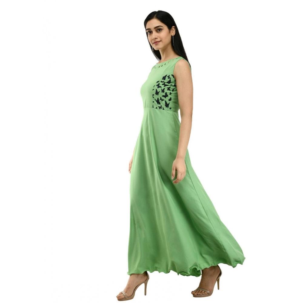 PKRKART Women's Crepe Solid Sleeveless Full Length Gown(Green)