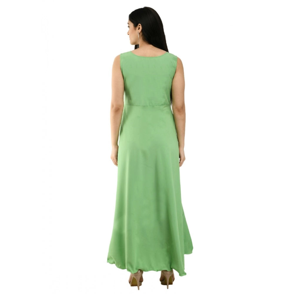 PKRKART Women's Crepe Solid Sleeveless Full Length Gown(Green)