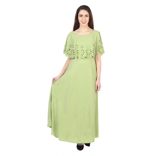 PKRKART Women's Crepe Solid Sleeveless Full Length Gown(Light Green)