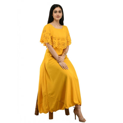 PKRKART Women's Crepe Solid Sleeveless Full Length Gown(Yellow)