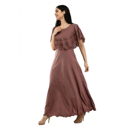 PKRKART Women's Crepe Solid Sleeveless Full Length Gown(Brown)