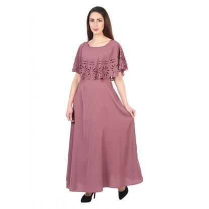 PKRKART Women's Crepe Solid Sleeveless Full Length Gown(Light Brown)