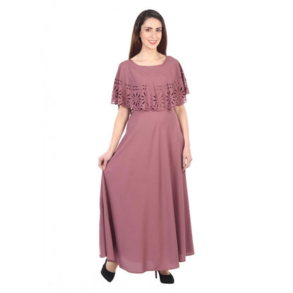 PKRKART Women's Crepe Solid Sleeveless Full Length Gown(Light Brown)