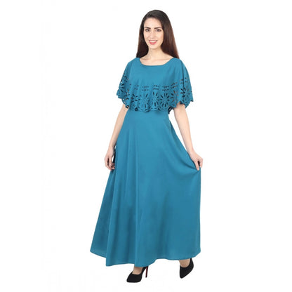 PKRKART Women's Crepe Solid Sleeveless Full Length Gown(Light Blue)