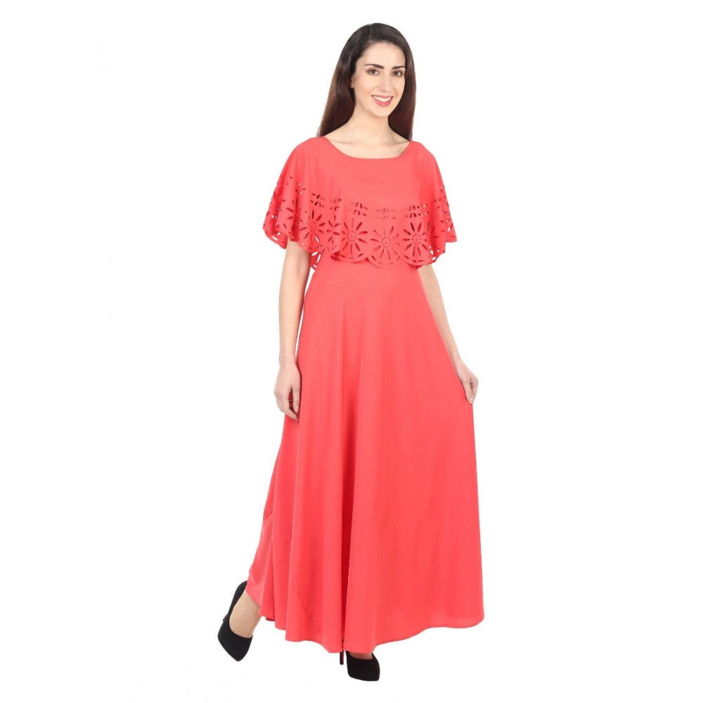 PKRKART Women's Crepe Solid Sleeveless Full Length Gown(Red)