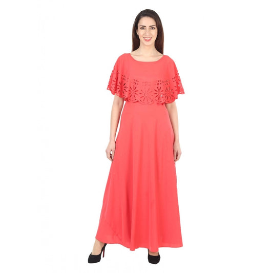 PKRKART Women's Crepe Solid Sleeveless Full Length Gown(Red)