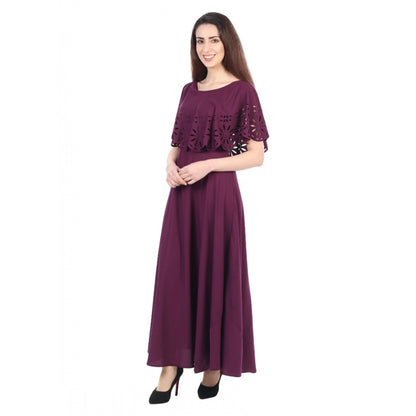 PKRKART Women's Crepe Solid Sleeveless Full Length Gown(Maroon)