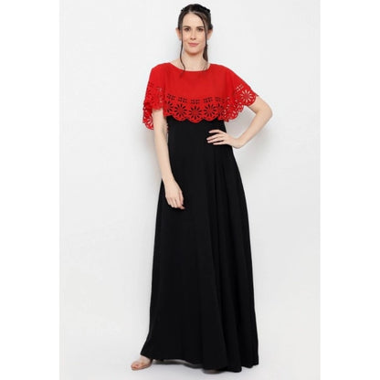 PKRKART Women's Crepe Solid Sleeveless Full Length Gown(Red Black)
