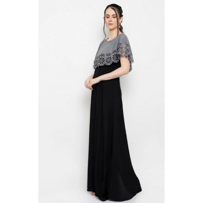 PKRKART Women's Crepe Solid Sleeveless Full Length Gown(Grey Black)