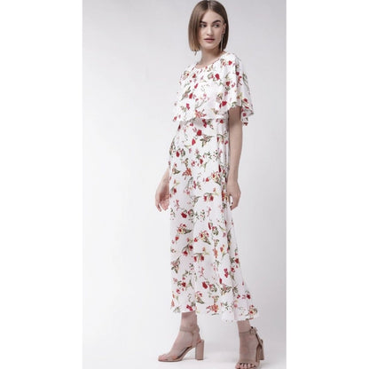 PKRKART Women's Crepe Floral Half Sleeves Full Length Gown(White)